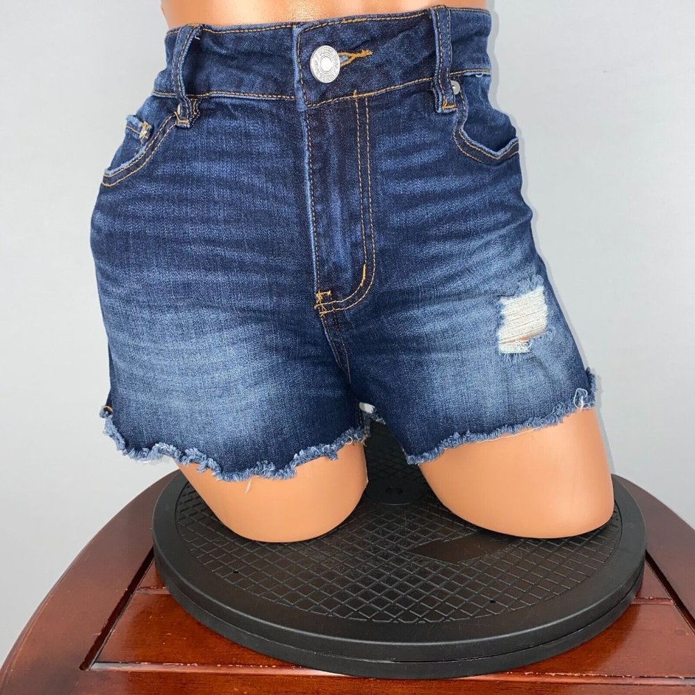 Indigo Rein Juniors 11 / 29 Distressed Denim Dark Wash Fringe Hem Shorts Summer